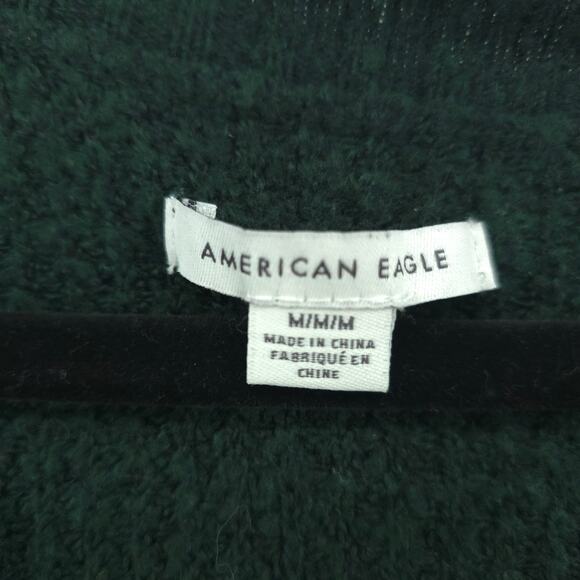 American Eagle VNeck Oversized Chunky Waffle Knit Tunic Hunter Green Split Hem M - Picture 6 of 12